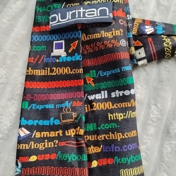 Internet URL Pattern Novelty Neck Tie - Black Multi-Color Computer Science Tech - Picture 6 of 8